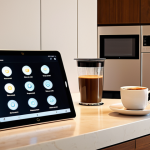 **

A modern Arab home interior, warmly lit, with a smart coffee machine brewing coffee and a tablet displaying a smart home control panel. Focus on the feeling of comfort and convenience, highlighting how smart home devices create a relaxing lifestyle. Consider adding traditional Arabic design elements subtly incorporated with the modern tech.

**