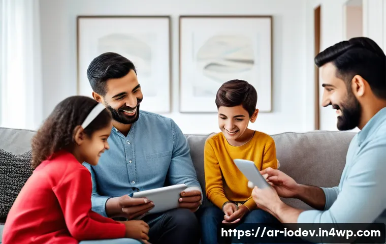 스마트 홈 기기 구매 시 고려 사항 - **Prompt 1: Family Planning Their Smart Home**
A warm and inviting modern Arab living room, subt...