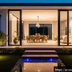 IoT 기술로 홈 보안 강화하는 방법 - A modern Arabic home exterior at dusk featuring a sleek Arlo Pro 4 security camera mounted near the ...