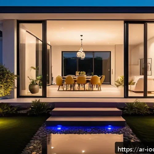 IoT 기술로 홈 보안 강화하는 방법 - A modern Arabic home exterior at dusk featuring a sleek Arlo Pro 4 security camera mounted near the ...