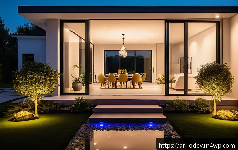 IoT 기술로 홈 보안 강화하는 방법 - A modern Arabic home exterior at dusk featuring a sleek Arlo Pro 4 security camera mounted near the ...