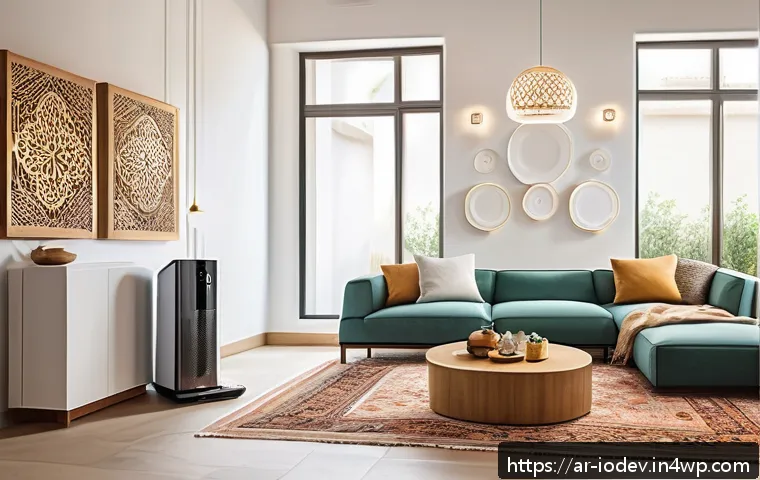 스마트 가전의 원리와 기술적 이해 - A modern Arab family home interior showcasing a smart home ecosystem with various connected devices ...
